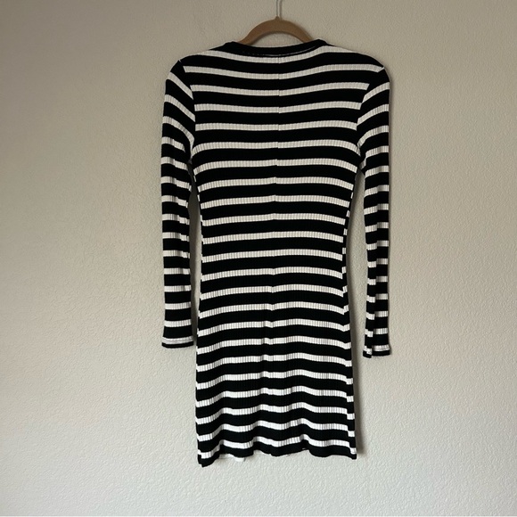 Reformation Jeanne Ribbed Long Sleeve Dress in Black and White Stripe - Picture 6 of 6